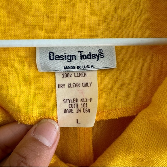 Vintage Design Todays Made in USA 100% Linen Yellow Blazer Trouser Suit Large - Picture 14 of 16